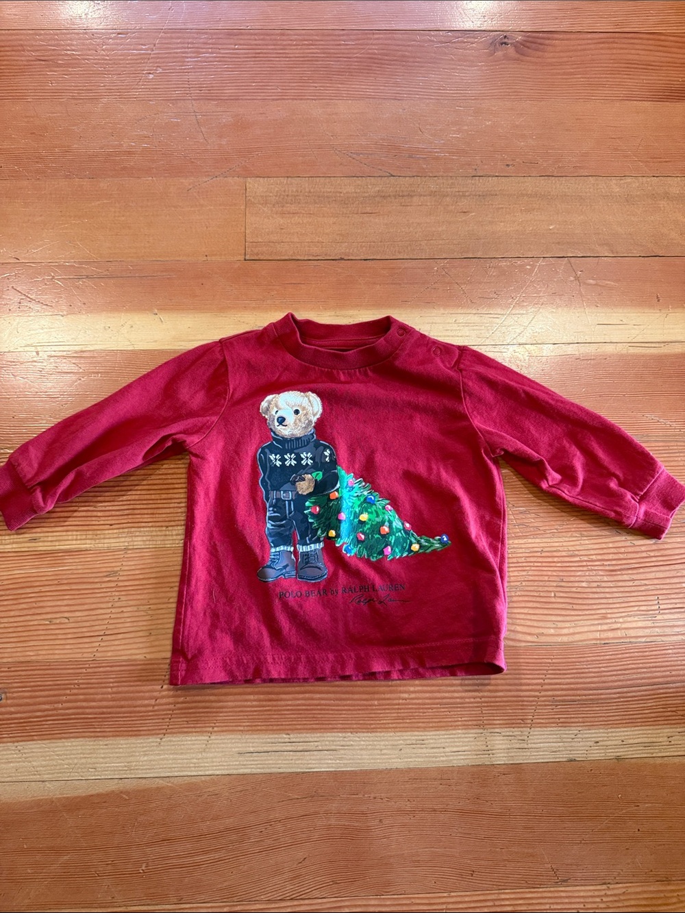 Ralph Lauren Red Bear & Decorated Tree Long-Sleeve Tee